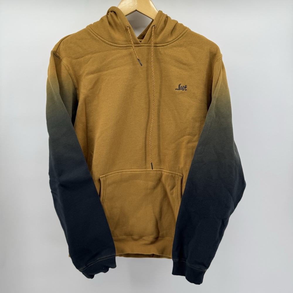 VTG Y2K 90s Lost Enterprises Faded Distressed Brand Logo‎ Hoodie Ombre Sleeves M